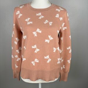 CeCe‎ Women’s Small Pink Bow Sweater All Over Bow Print Long Sleeve Coquette
